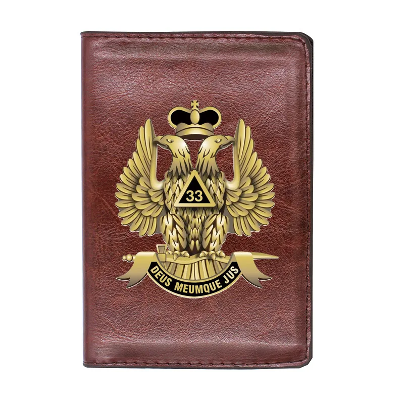 

Vintage Deus Meumque Jus 33 Printing Passport Cover Holder ID Credit Card Case Travel Leather Masonic Passport Wallet