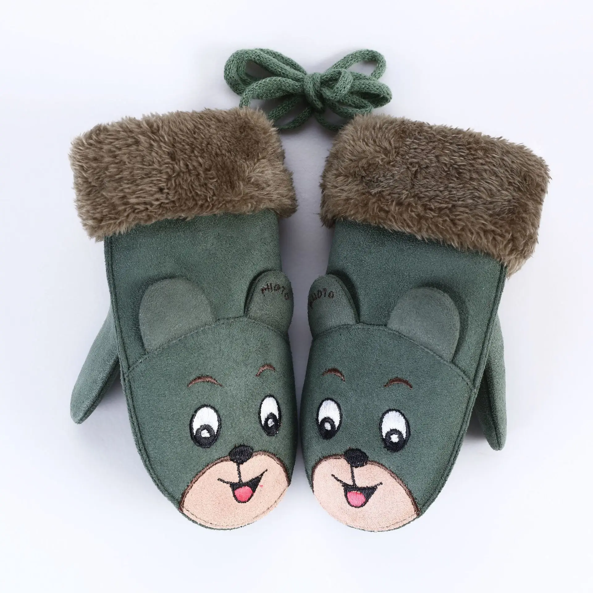 Милые детские перчатки с мультяшным оленем/улыбкой зимние плотные кашемировые