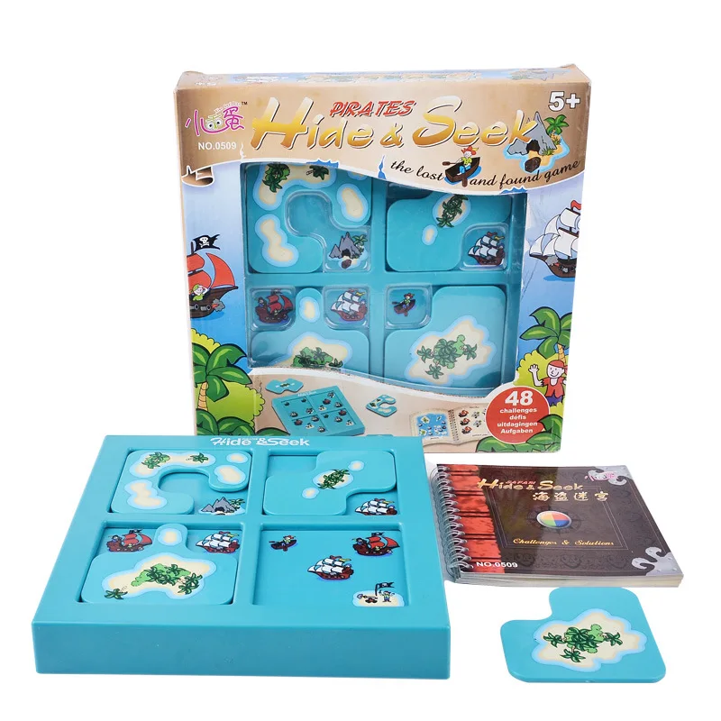 Pirates Hide Seek IQ Board Games 48 Challenge With Solution Book Smart IQ Toys For Children Party Games Family Interactive Toy