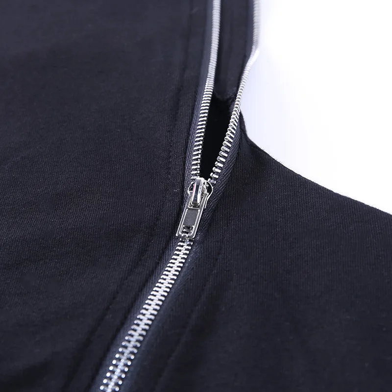 

Sexy Women Leather Patchwork Black T Shirts Gothic Punk Streetwear Zipper Turtleneck Long Sleeve Tops Autumn T-Shirt