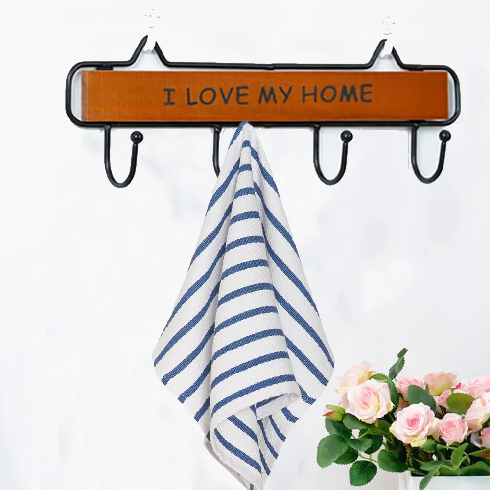 

Декоративная настенная вешалка с 4 крючками для ключей, железная + деревянная настенная вешалка для кухни, ванной, гостиной, сумок, полотенец...