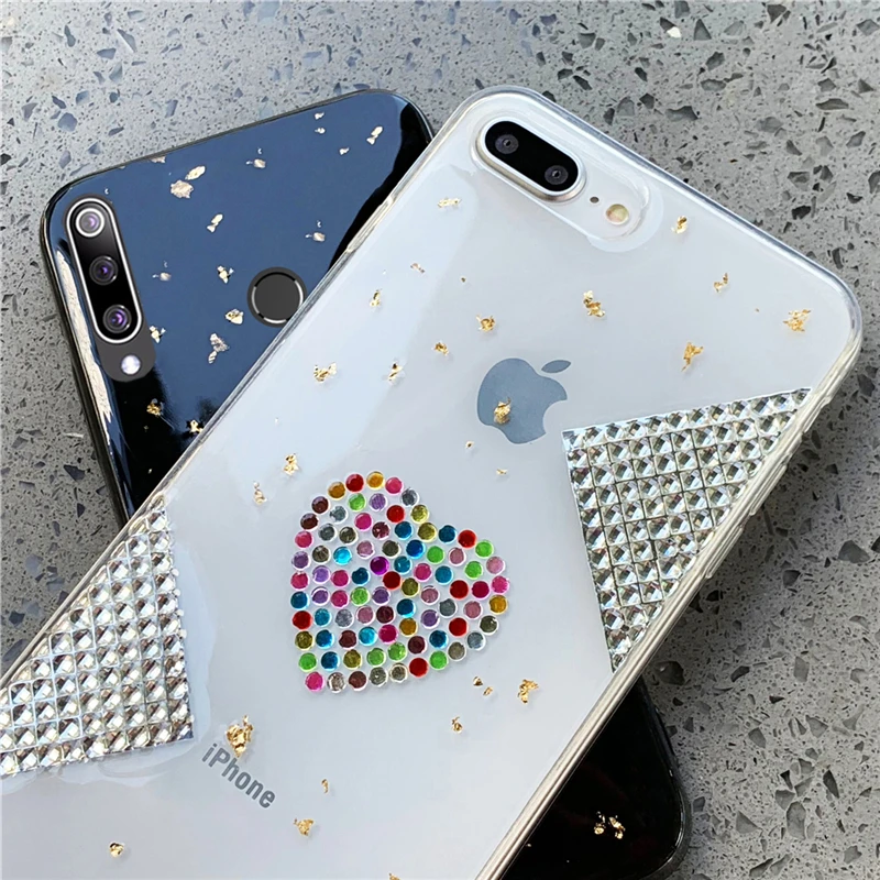 Золотая фольга белый бриллиант чехол для телефона с рисунком на тему любви huawei P20