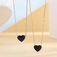 black rhinestone heart necklace gold silver color stainless steel chain choker womens pendant jewelry gift