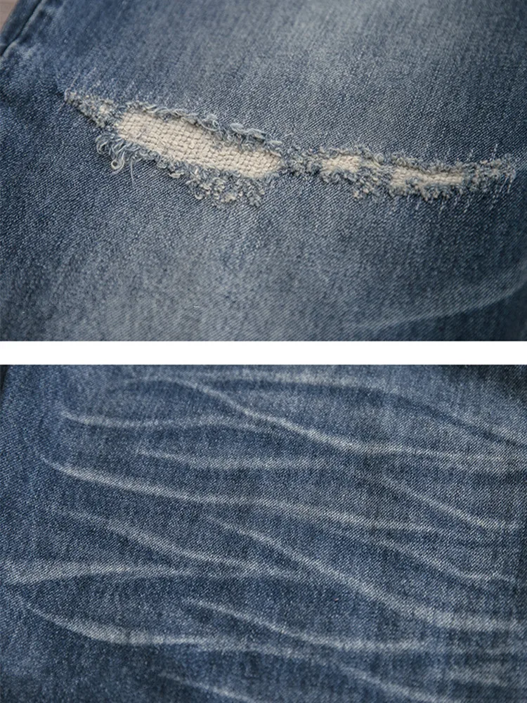 

2021 New Japanese Fashion Batik Washed Baggy Pants Loose Straight Patch Worn Out Jeans Men