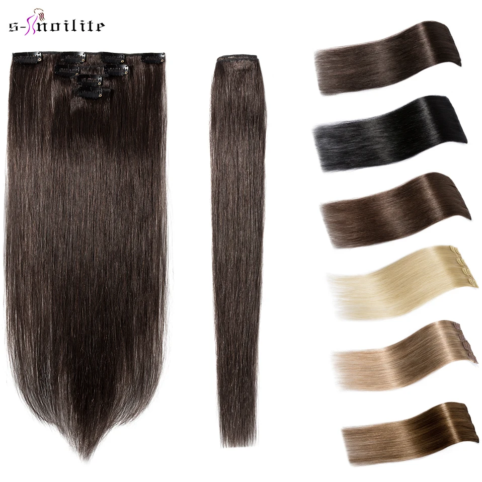 

S-noilite 12"-22" 40g 4pcs/set 8 Clips In Straight Human Hair Extensions Non-Remy Natural Hair Clip Blonde Black Brown Hairpiece