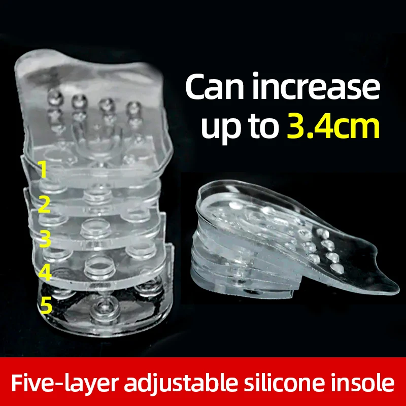 

5-Слои силикон съемный каблук Booster, каблук вставленная подстилка для Для женщин Мужчины рост стельки для обуви