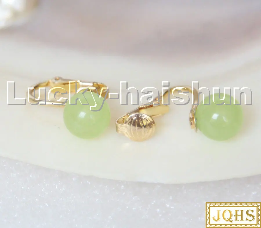 

AAA Natural 10mm Round Light Green Jade Beads Earrings Clip C317