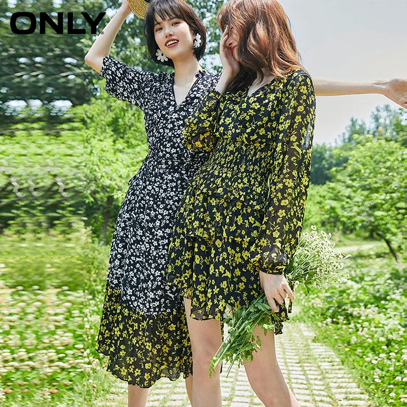 

ONLY Vintage Floral V Neck Mid Long Dress|120107642