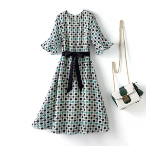 Silk Dress Fashion Womens Clothing Summer New Slim Wave Point Mulberry Silk Crepe De Chine Commuter Casual Dress