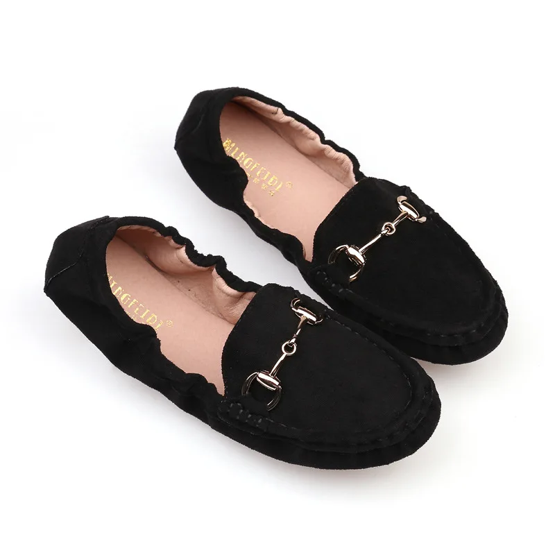 

Peas Shoes Women Spring and Autumn All-match Large Size Pregnant Women Soft Sole Flat Sole Black Work Shoes 41-43