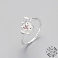 real 925 sterling silver zircon enamel plum flower adjustable ring elegant fine jewelry for women romantic party bijoux