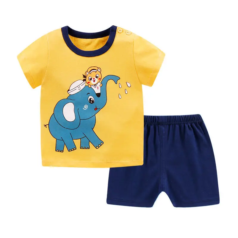 

ZWY1578 Summer Children Kid Boys Girls Cotton Clothes T-Shirt Shorts Toddler Clothing Baby Tracksuits Infant Casual Suit Set