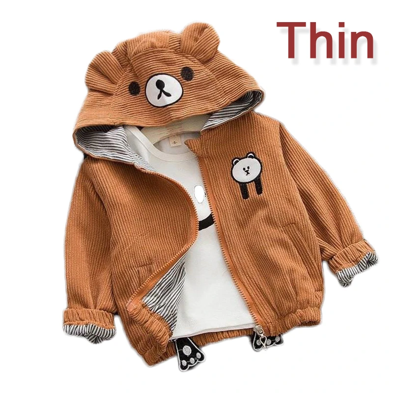 2019 Autumn Winter Girls Baby Clothes Jacket Cartoon Bear Strawberry Cherry Long Sleeve Plus Velvet Thick Warm Children's Coat | Детская