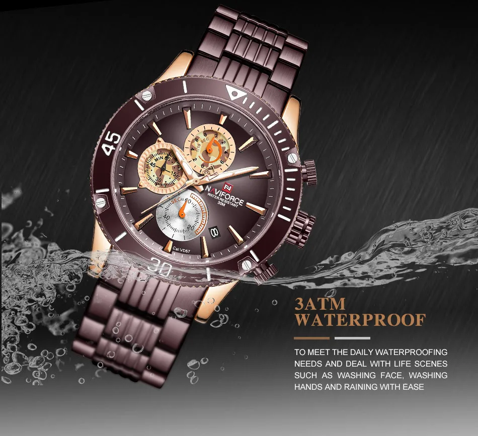 NAVIFORCE мужские часы лучший бренд класса люкс Стальные кварцевые мужские наручные часы спортивные часы с хронографом Мужские Аналоговые часы Relogio Masculino