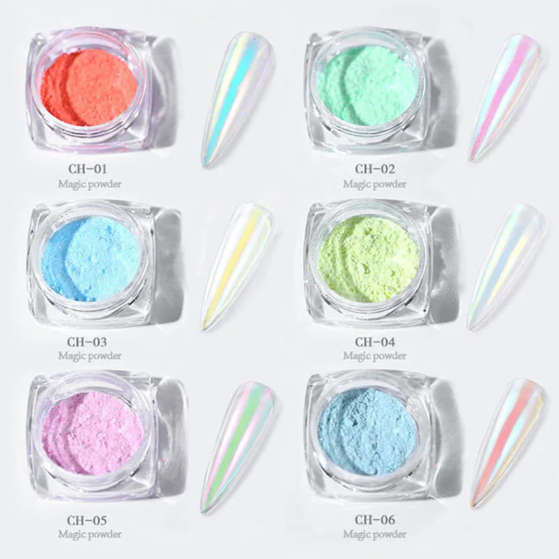 

1jar Transparent Mermaid Nail Powder Glitter 6 colors 0.2g/box Shiny Aurora Pigment Dust Rub on Powders For Nails Manicure#JD563