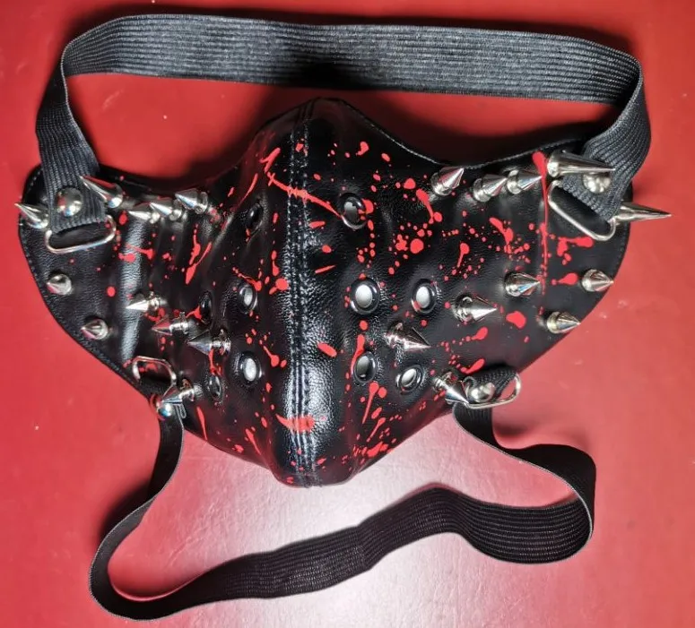 Длинная кожаная маска с заклепками для Хэллоуина вечеринки косплея в стиле