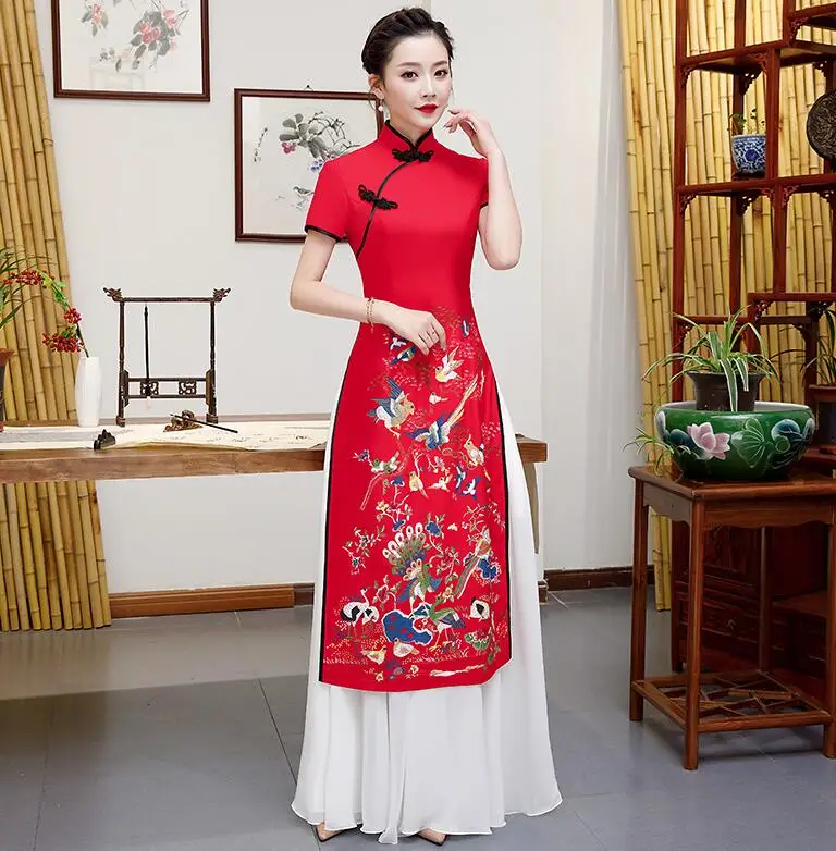 Черное женское платье для невесты Cheongsam AO Dai вечерние платья длиной до щиколотки