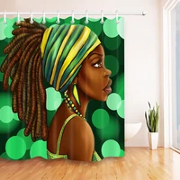 afro african american women shower curtain green headscarf black girl shower curtain for bathroom waterproof fabric bath screen