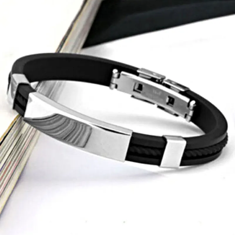 Черный серебристый магнитный браслет с застежками из нержавеющей стали модные