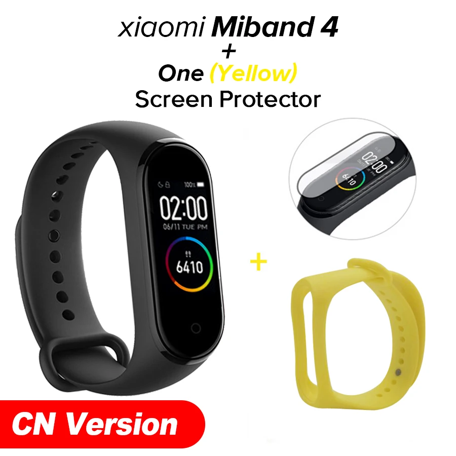 yellow N film Xiaomi Mi-браслет 4 новейший Xiaomi Mi-браслет 4 браслет 3 цвета сердечный ритм фитнес 135 мАч цветной экран Bluetooth 5,0 - Цвет: yellow N film