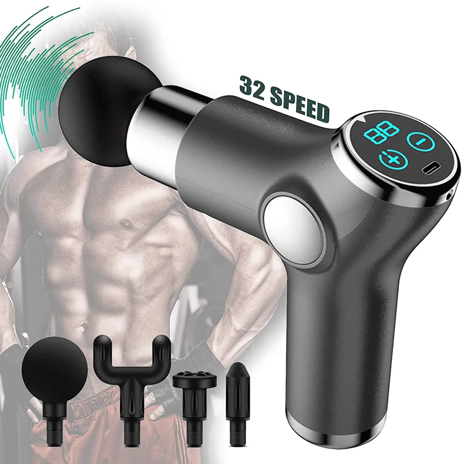 

LCD Mini Fascia Gun Portable USB Rechargeable Massage Gun Muscle Relaxation Portable Fitness Equipment Massager