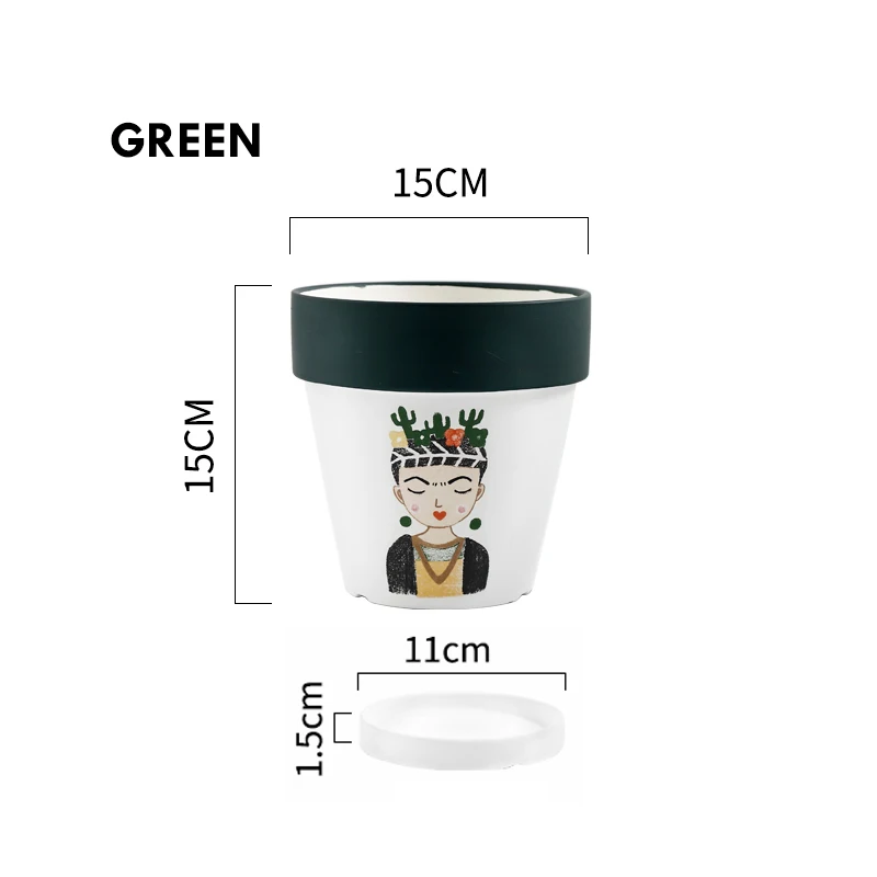 Green 1 шт. портрет человека керамический горшок для цветов горшок с сливным отверстием садовый декор цветочный горшок Национальный элемент ремесло - Цвет: Green