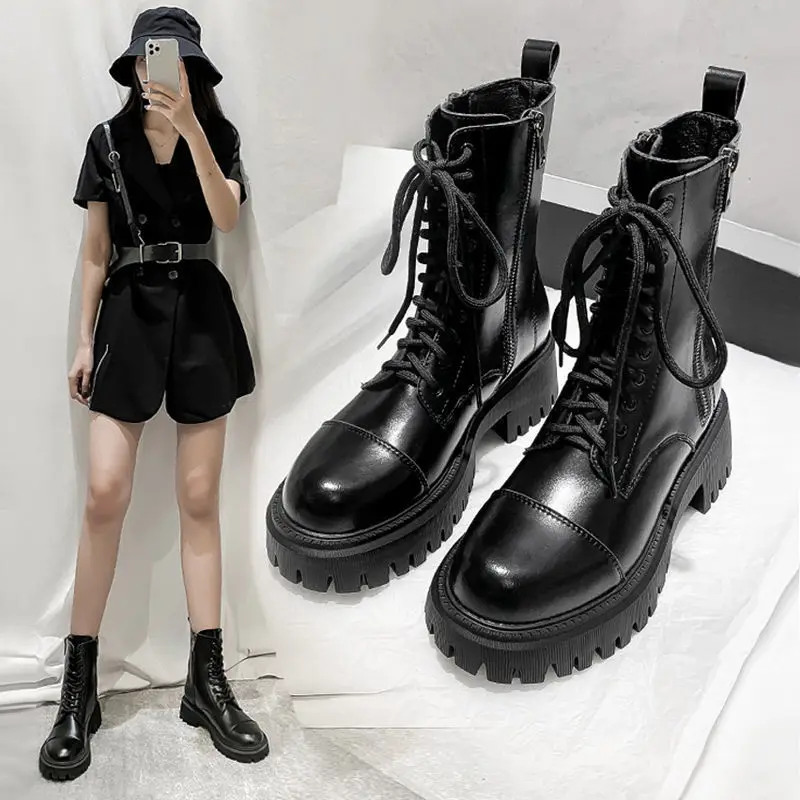 Женские армейские ботинки на молнии роскошные полусапожки в готическом стиле