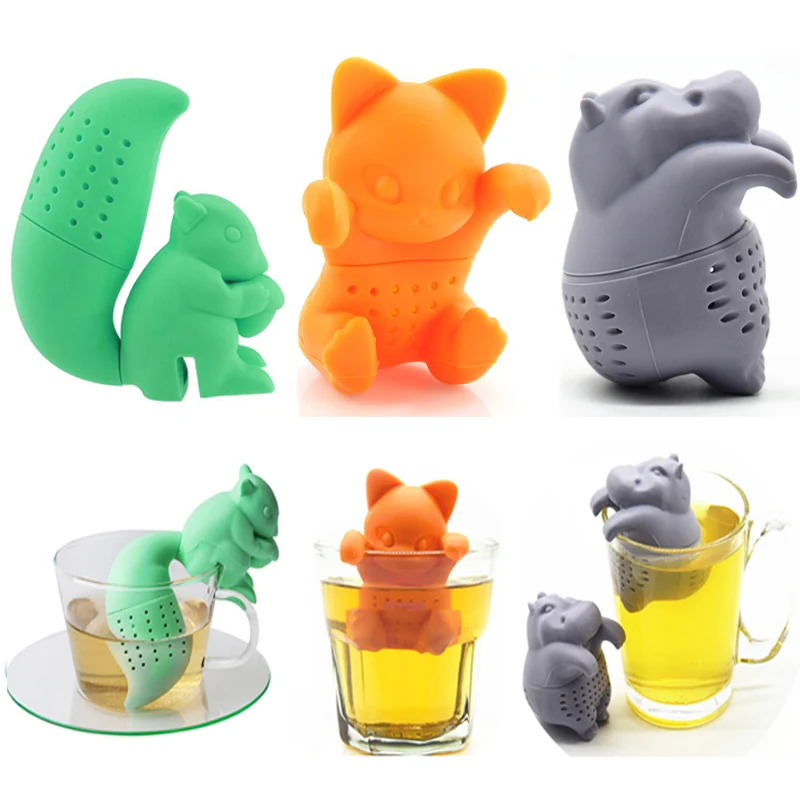 Силиконовый инфузер для чая милая белка бегемот форма кошки чайная кружка фильтр
