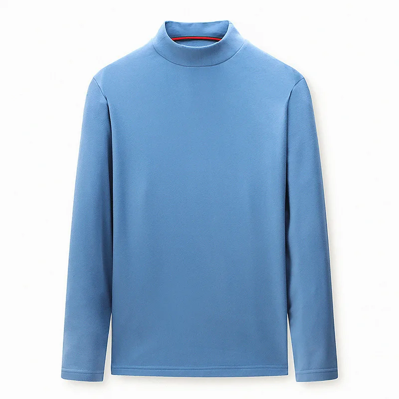 

2020 Autumn New Men's Fleece T-shirt Half High Collar Long Sleeve Solid Color Slim Bottoming Shirt Male Brand Clothes