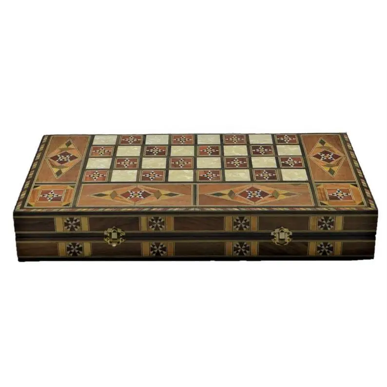 Buy 27 436 00 ヴィンテージゲームセット天然無垢木製手作りモチーフバックギャモン チェスボード チェッカーセット子供と大人のため 3 サイズ一緒に