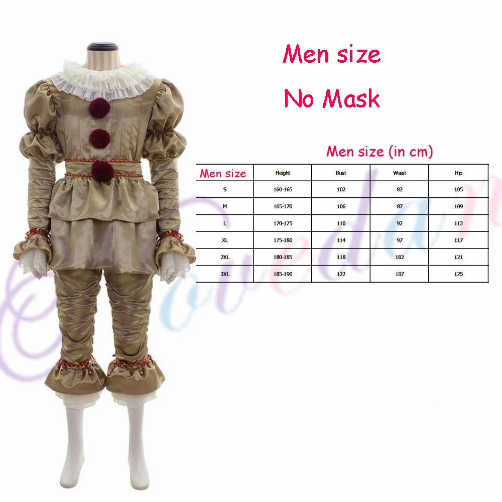 Men Costume Pennywise костюм клоуна страшный ужас фильм Стивен Кинг это Джокер маска на Хеллоуин для женщин мужчин и взрослых - Цвет: Men Costume