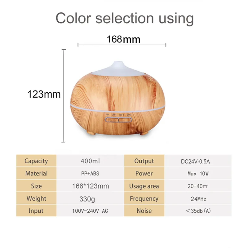 

400ML Wood Grain Aromatherapy Atomizer Living Room Ultrasonic Colorful Humidifier Bedroom Desktop Silent Aromatherapy Machine