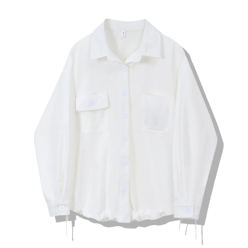 

Women Shirt Fashion Streetwear Casual Long Sleeves TOP 2021 Spring Vintage Lapel Simplicity Temperament White Blouse