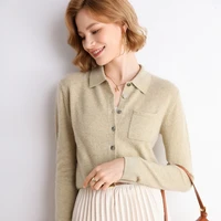 spring and autumn single breasted shirt tie pocket outerwear all match long sleeve womens cardigan knitted cashmere sweater
