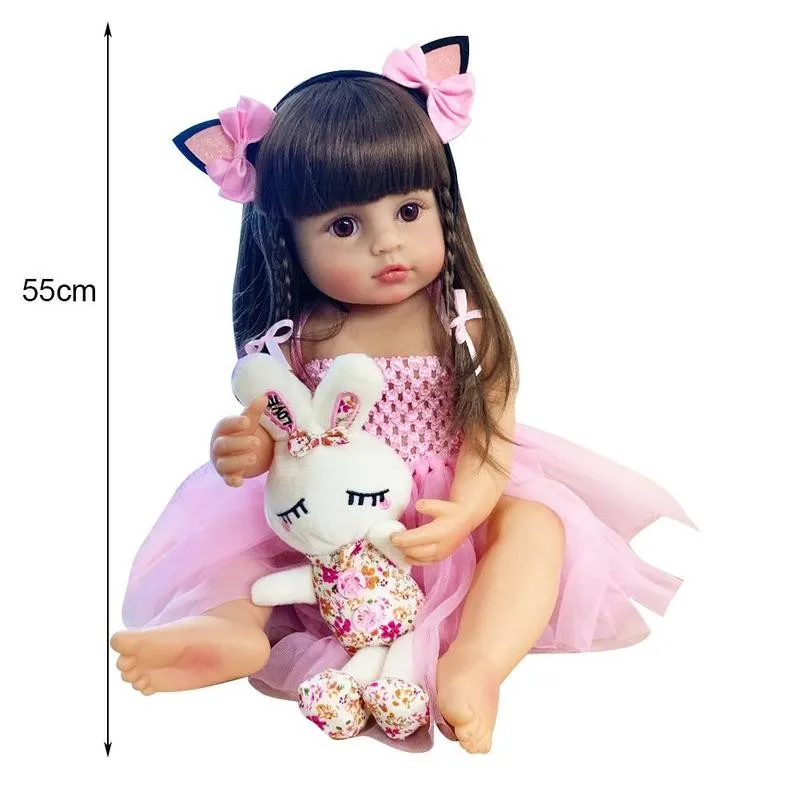 

Npk Reborn Girl Doll Bebe Reborn Doll Toddler Girl Princess Bath Toy 55cm Soft Full Body Girl Silicone Reborn Doll