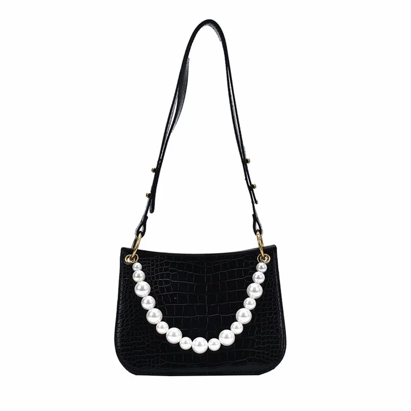 

Design Small Pearl PU Leather Armpit Bags For Women 2021 Fashion Wild Solid Color Shoulder Crossbody Bag Female Travel Handbags