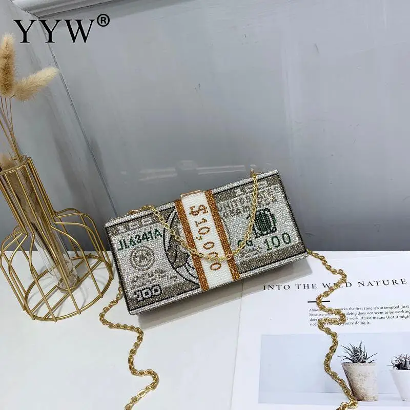 

Stack Of Cash Crystals Bag Women Money Evening Clutch Bags Diamond Wedding Dinner Purses And Handbags Luxury Women Dollar Bags
