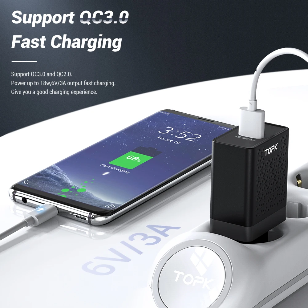 Быстрое зарядное устройство TOPK B154Q 18 Вт Quick Charge 3 0 мобильный телефон европейская