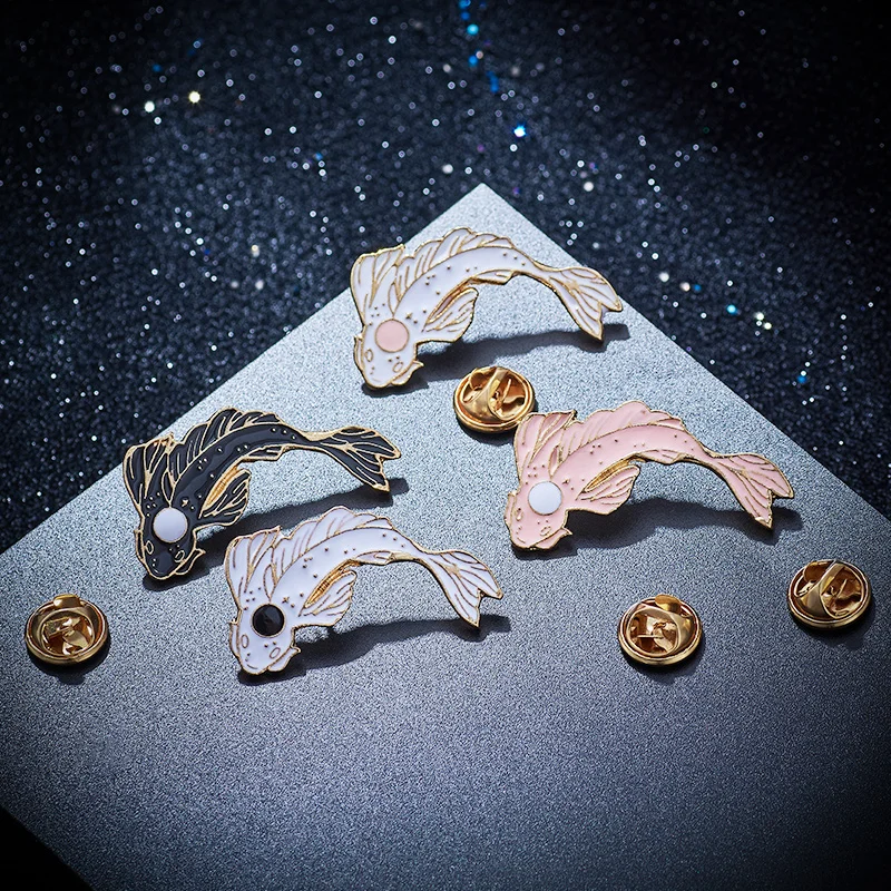SHUANGR Pink/White/Black Koi Brooch Cute Goldfish Enamel Pin Denim Lapel Fish Badge Blessing Gifts Friends Personality Jewelry | Украшения