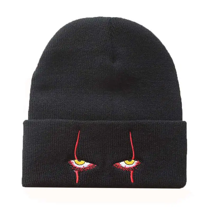 

Unisex Winter Soft Outdoor Beanie Solid Color Knitted Hat Pennywise scary eyes Hood Hat for Kids Casual Outside Halloween Hats