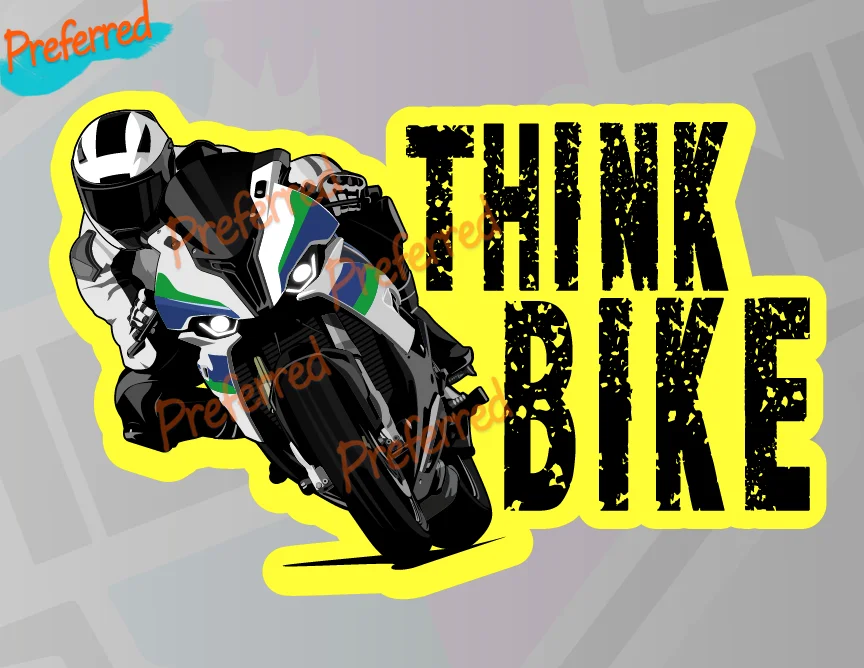 

THINK BIKE Safety Motorcycle Rider Yellow Sticker Decal Car Window - 120mm for Your Home Car Laptops Racing Trunk Wall Sticker