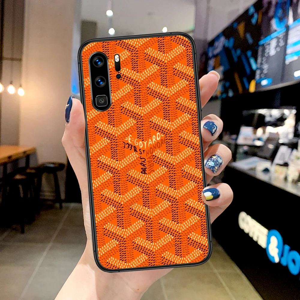 

Luxury Goyarde Brand Phone Case For Huawei P Mate Smart 10 20 30 40 Lite Z 2019 Pro black Cover Tpu Bumper Soft Hoesjes Painting