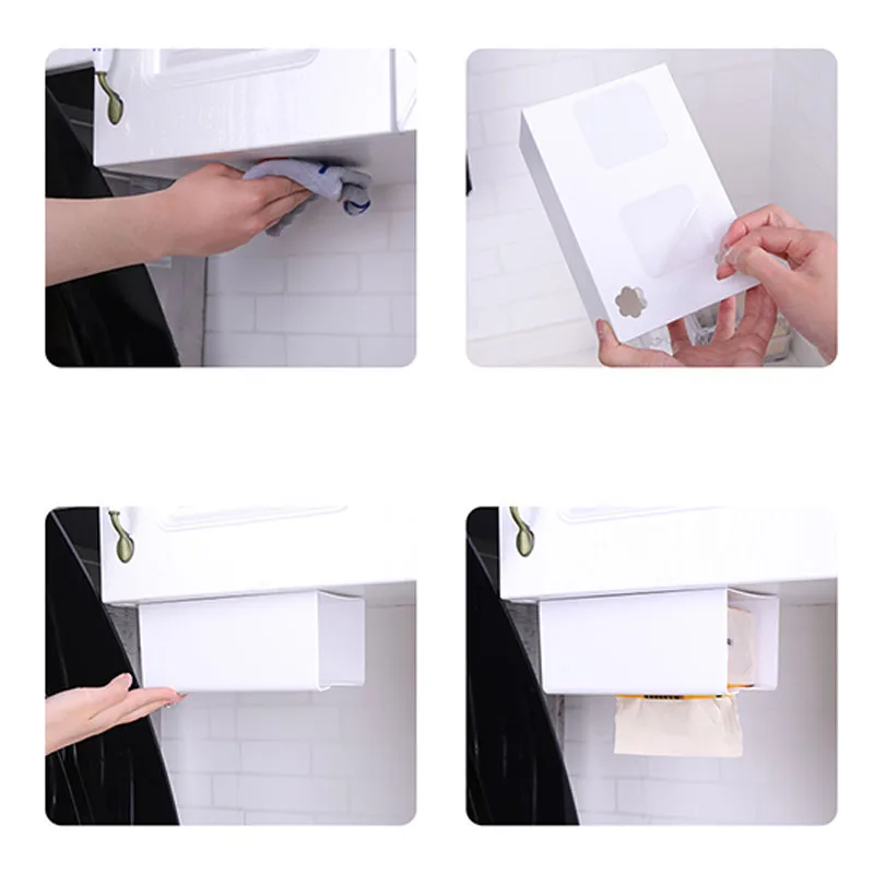 

New Creative Wall-Mounted Tissue Box Bathroom Household Punch-Free Toilet Bathroom Kitchen Desktop Paper Tissue Box Holder