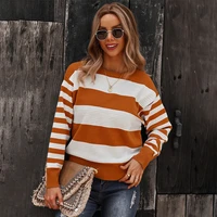 casual striped stitching top womens 2021 autumn and winter warm sweater