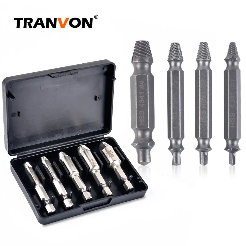 TRANVON Upgraded 5pcs/4pcs Double-Head Screw Extractor HSS Material Bolts Damaged Remove Hand Tools | Tool Sets