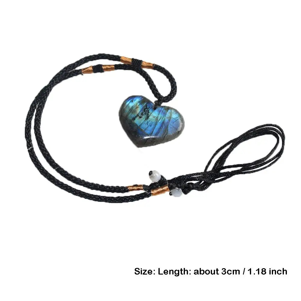 

1Pcs Natural Heart Pendant Labradorite Necklace Gem Moonstone Crafts Wrap Braid Radiation Protection Original Stone Macrame Hang
