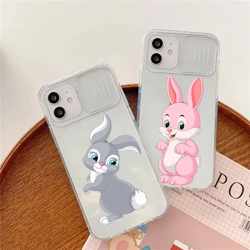 

Cute cartoon Rabbit pink heart Phone Case transparent For iPhone 7 8 11 12 X XS XR MINI Pro Max Plus Slide Camera Lens Protect