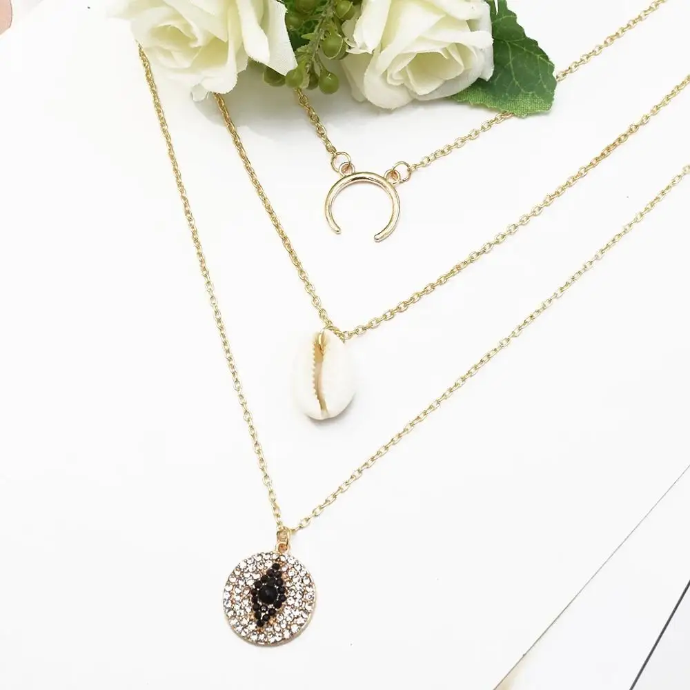 France 2 Style Multi-layer Sea Shell Star Moon Pendant Necklace For Girls Party Summer Women European and American Beach Jewelry | Украшения