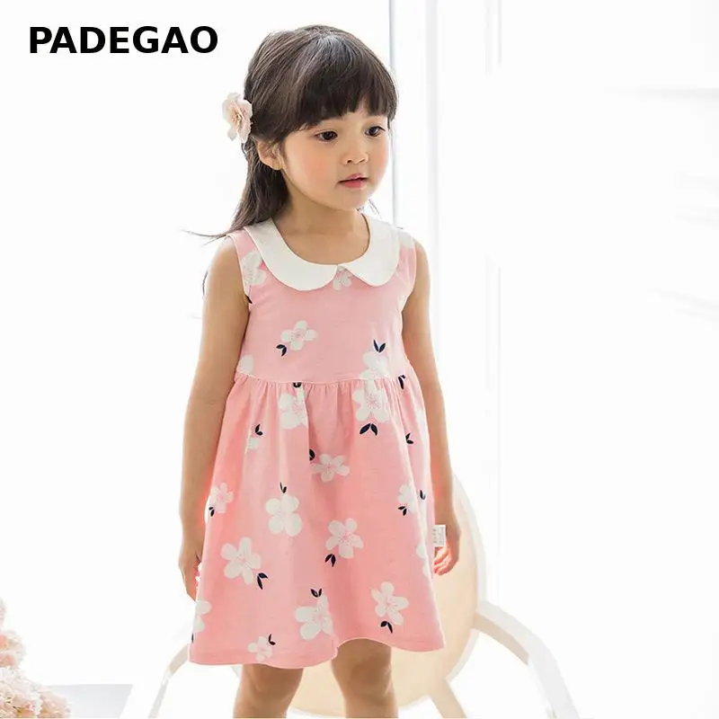 New Summer Girls Sleeveless Dress Kids Dresses Clothes Girl Turn Down Collar Princess 1 2 3 4 5 6 Years Children Clothing | Детская