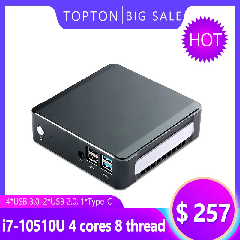 Мощный игровой мини ПК Windows 10 Pro Intel i7 10510U 2 * DDR4 M.2 Nuc ультра компактный Type C 4K 60 Гц HDMI2.0